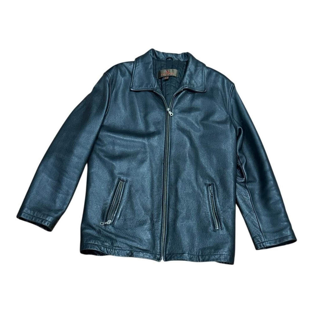 Danier Jacket Mens Medium Black Leather Bomber Zip Pockets Lined Winter 6583
